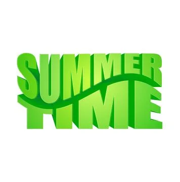 3D green text Summer Time with wave shape on white background for seasonal Stock Illustration
