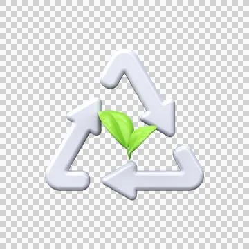 3d Green triangular eco recycling icons with leaf Stock Illustration