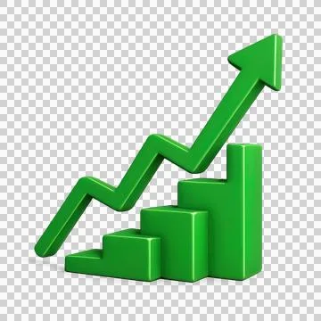 3D Green Upward Arrow Graph Icon Showing Business Growth Stock Illustration