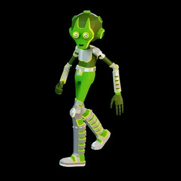 A 3D green walking alien Stock Illustration