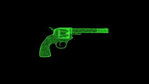 3D green weapon on black background. Object consisting of flickering particle Illustrazione stock