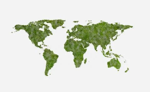 3D green world map on gray background Stock Illustration