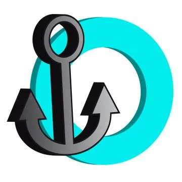 3D grey anchor with blue ring on white background Stock Illustration