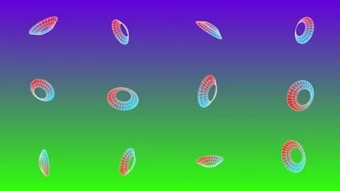 3D grid animation displaying a series of wireframe toroid (ring) Stock Footage 339045337