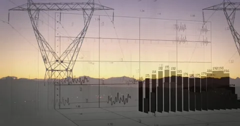 3D grid appearing triggers black bars rising and waveform traces showing power Video stock 329505335