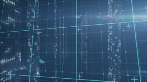 3D grid appearing triggers camera drifting forward while data columns shimmering Video stock 311217290