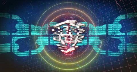 3D grid expanding, rings and code streams moving, shield flickering stabilizing Stock Footage 311584810