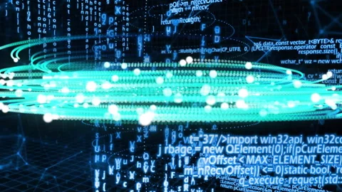 3D grid floor receding while green data rings rotating and emitting white pulses Stock Footage 313509265