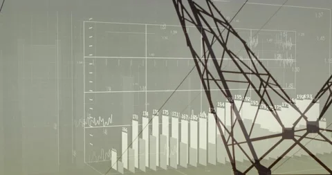 3D grid forming initiating bars rising values and fading behind tower Stock Footage 314742715