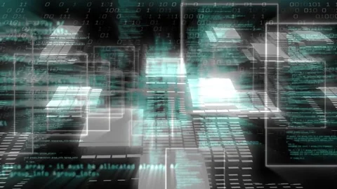 3D grid forming panels over void, initiating sliding code shifting planes Stock Footage 326037381