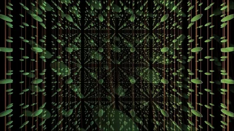 3D Grid Green Ball and Orange Lines Pattern Geometry Loop with Reflections Stock Footage 83868053