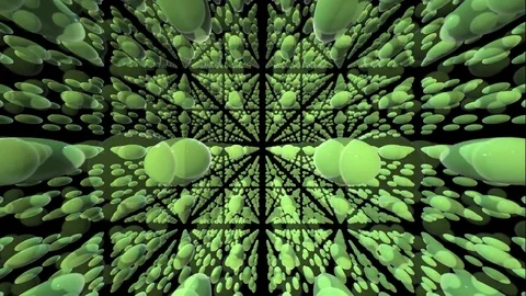 3D Grid Green Ball Pattern Geometry Loop with Reflections Stock Footage 83867344