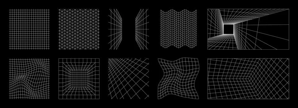 3d grid. Isometric line space. Futuristic wire pattern or mesh shape. Cyberpunk Stock Illustration
