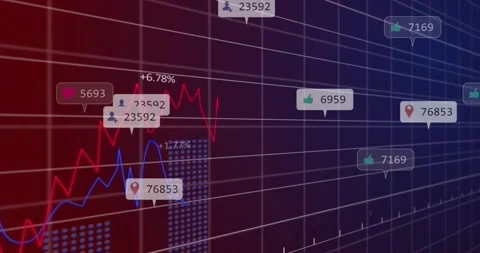 3D grid receding red-blue gradient, red checkline drawing with bubbles floating Stock Footage 329565647