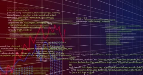 3D grid receding, starting code scrolling and red and blue lines charting data 库存影片 317227233