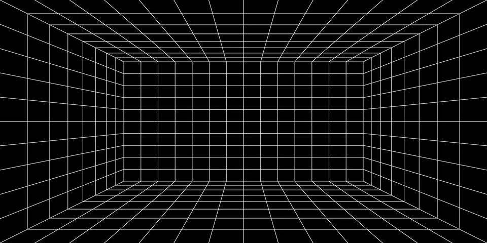 3d grid space. Empty futuristic digital box room Stock Illustration