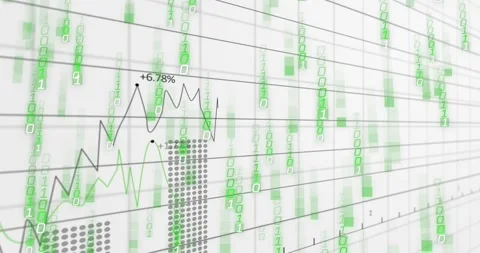 3D grid unfolding with cascading binary digits evolving lines and updating bars Stock Footage 318260575