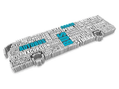 3d group of blue white words shaping a passenger bus 3d group of words sha... Stock Photos