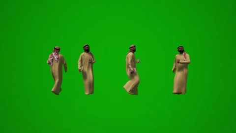 3D group of different UAE and Arab Muslim men on green screen background talking Видео 228798940