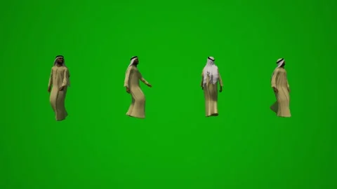 3D group of different UAE and Arab Muslim men on green screen background talking Vidéo 228799051