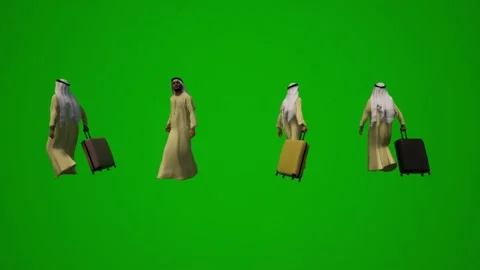 3D group of different UAE and Arab Muslim men on green screen background shoppin Video stock 228799105