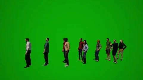 3d group of different young american men and women on green screen background pl Видео 228701741