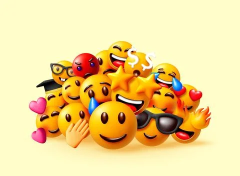 3D Group of emoji faces with different emotions Stock-Illustration