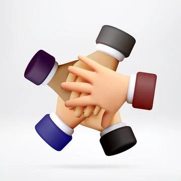 3D Group of hands together to show unity Stock Illustration