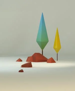 3d group of low poly stylized trees and rocks. イラスト素材
