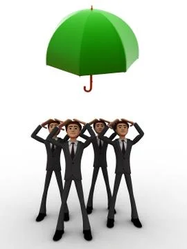 3d group of man looking towards a flying umbrella concept Stock Illustration