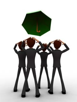 3d group of man looking towards a flying umbrella concept Stock Illustration