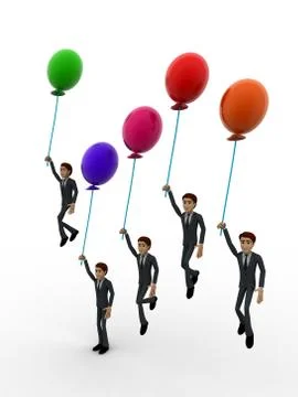 3d group of men flying with single colored balloon concept Stock Illustration