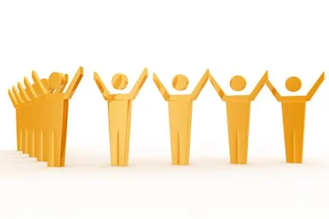 3d group of men standing in arrow and hands up concept Stock Illustration