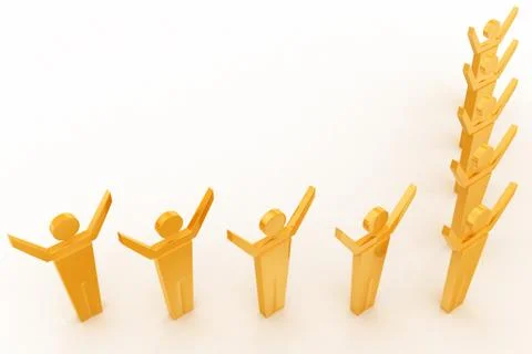 3d group of men standing in arrow and hands up concept Stock Illustration