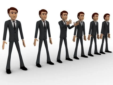 3d group of men standing in line to represent team concept Stock Illustration