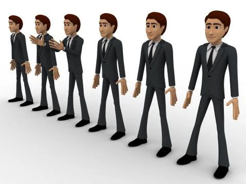 3d group of men standing in line to represent team concept Stock Illustration