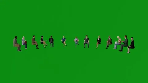 3D of a group of parents sitting in a school meeting on a green background scree Stockbeeldmateriaal 231731129