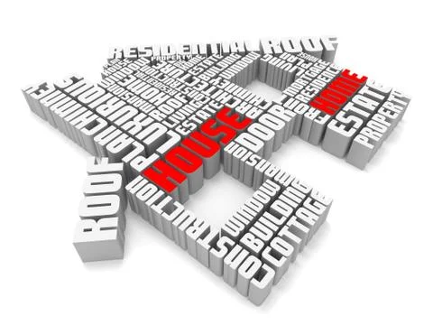 3d group of red white words shaping a house Stock Illustration