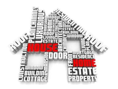 3d group of red white words shaping a house Stock Illustration