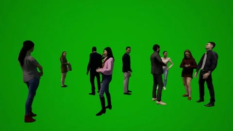 3d group of various Thai and Japanese men and women on green screen background s Stock Footage 228701673