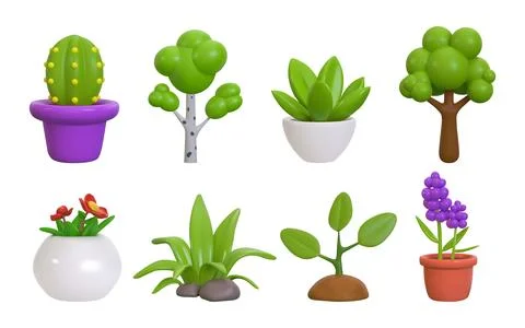 3d grow render. Succulent home art, children tropical interior mockup for growth Stock Illustration