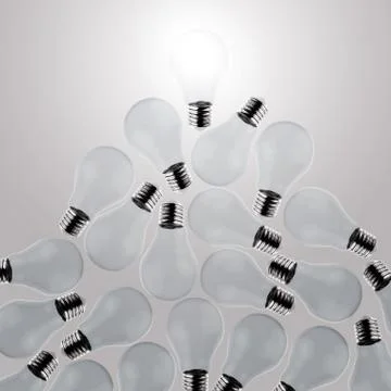 3d growing light bulb standing out from the unlit incandescent bulbs as leade Иллюстрация
