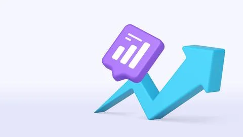 3d growth arrow with graph icon for business data analysis. Cartoon vector il Stock Illustration