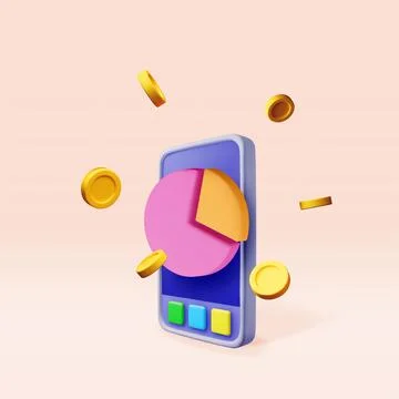 3D growth chart pie on mobile phone. Stock Illustration