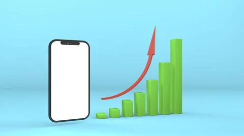 3d growth graph money background and empty screen smartphone for text. Market Stock Illustration