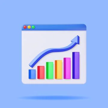 3D Growth Stock Chart and Arrow in Browser Illustrazione stock