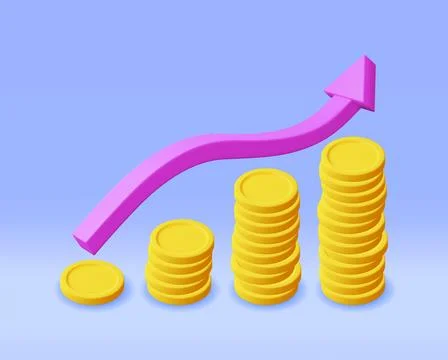 3D Growth Stock Chart Arrow with Golden Coins 库存插图