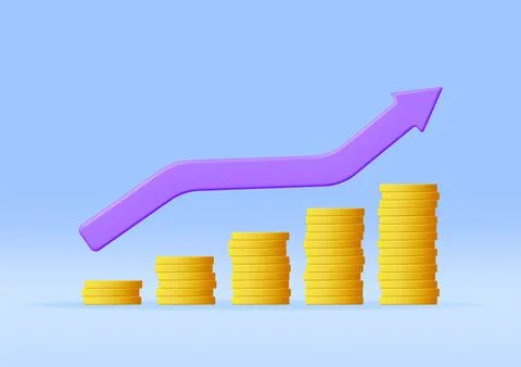 3D Growth Stock Chart Arrow with Golden Coins 库存插图
