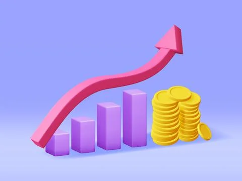 3D Growth Stock Chart Arrow with Golden Coins 库存插图