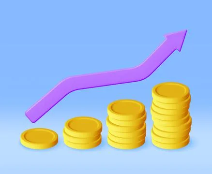 3D Growth Stock Chart Arrow with Golden Coins 库存插图